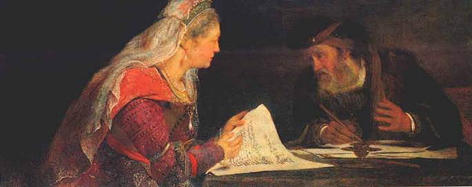 Aert de Gelder Esther and Mordechai writing the second letter of Purim